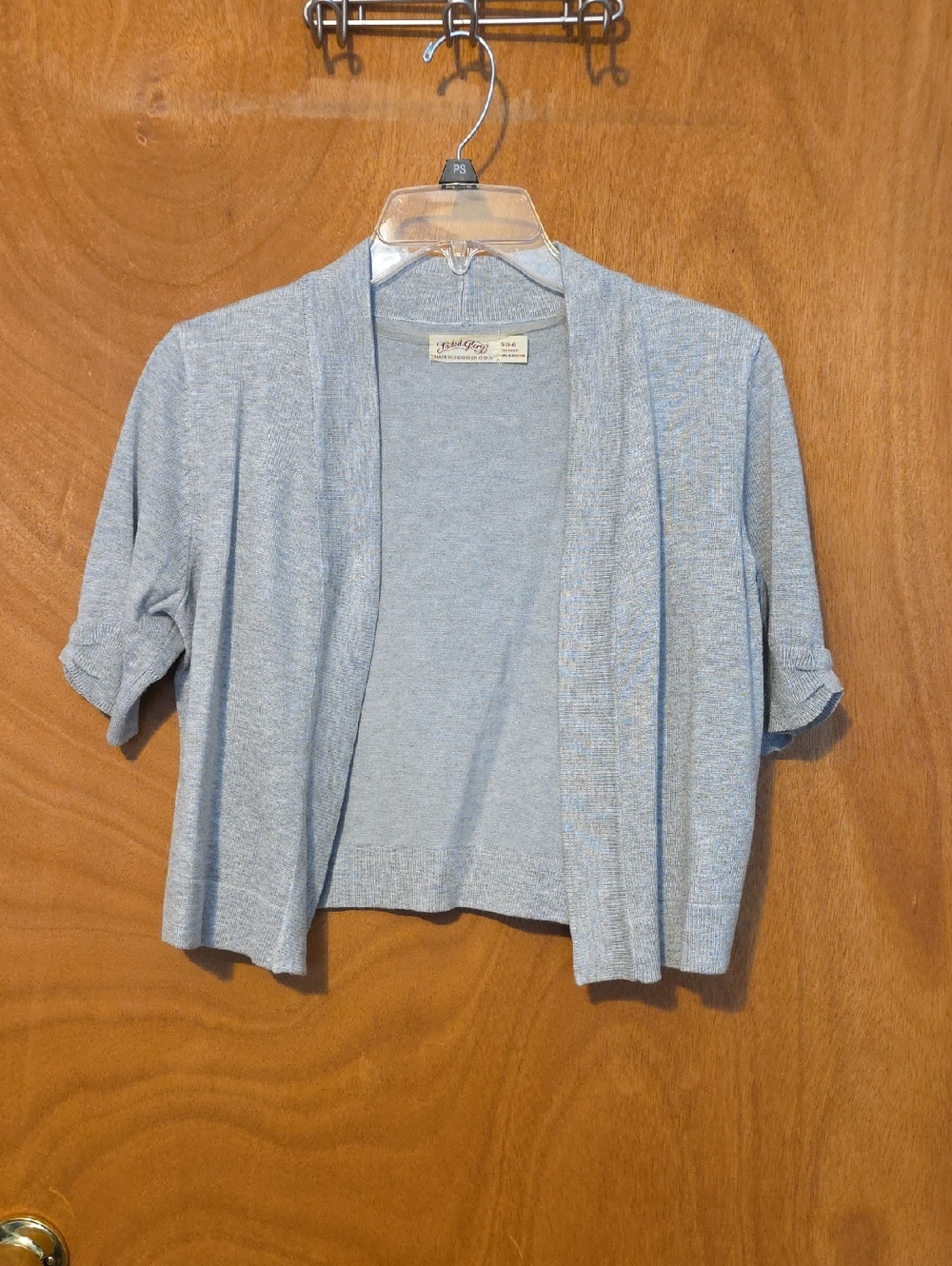 Faded Glory Light Gray Cropped Open-Front Short-Sleeve Cardigan